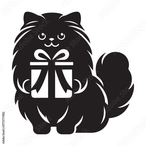 Cute Black Cat Holding Gift Box Illustration.