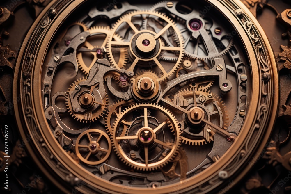 Obraz premium Close up of complex clock gears, highlighting precision engineering and the passage of time