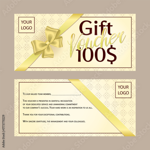 a $100 gift voucher tied with a ribbon and bow