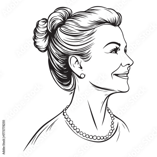 Elegant Vintage Portraits of Women in Engraving Style Line Art