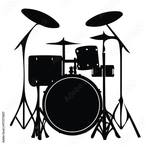 Modern acoustic drum kit silhouette set