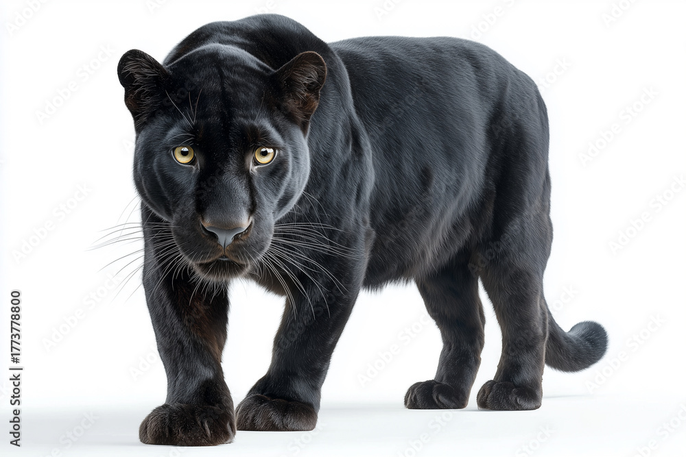 Fototapeta premium Schwarzer Panther auf weißem Hintergrund