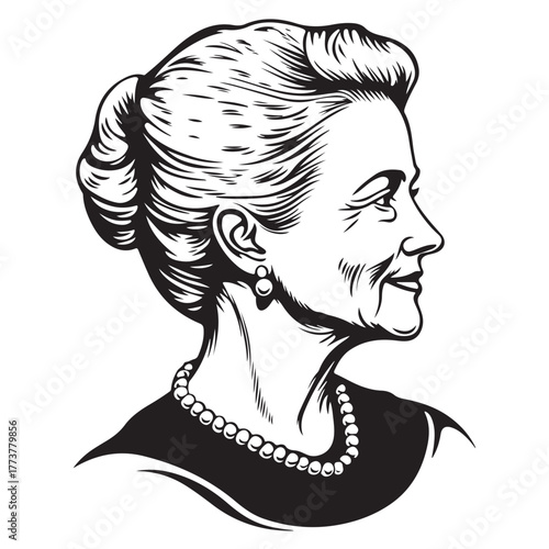 Elegant Vintage Portraits of Women in Engraving Style Line Art