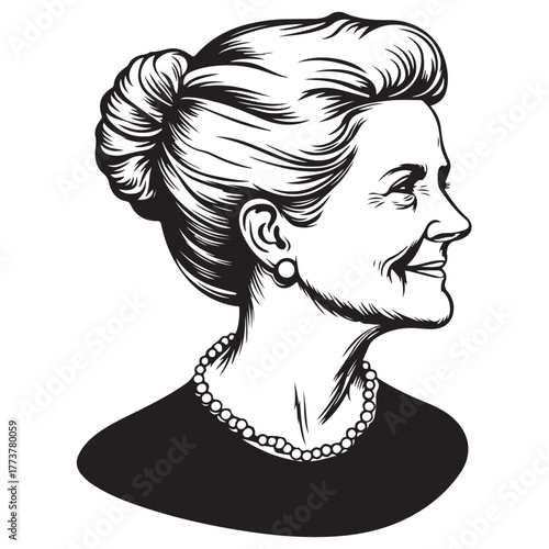 Elegant Vintage Portraits of Women in Engraving Style Line Art