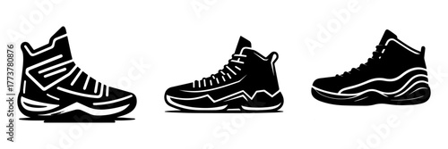 Stylish Black Sneakers Collection: A Trio of Modern Footwear Designs.