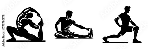 Stretching Exercises Silhouette Illustrations for Fitness and Wellness.
