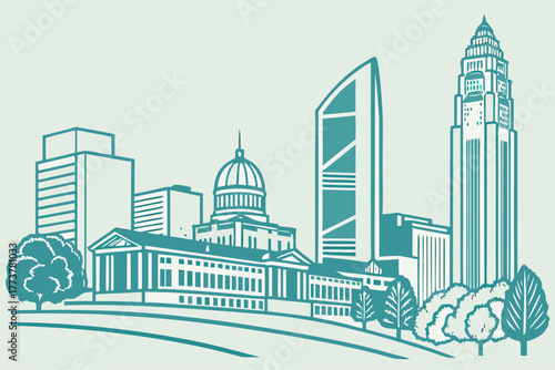 Minimal vector of Charlotte skyline pastel blue tones
