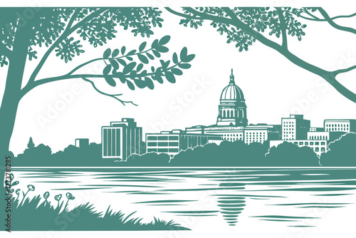 Flat design of Madison skyline lake minimal tone
