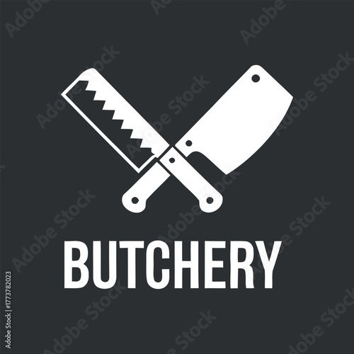 Butchery Icon Crossed Cleaver Meat Saw Professional Minimalist Vector