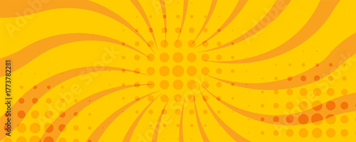 Pop art yellow comic book cartoon magazine cover. Cartoon cute retro Strip pattern mock up. Vector halftone illustration, comic. sui for bussines, banners