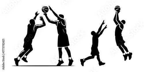 Basketball Players Silhouette Action Shot Dynamic Motion.