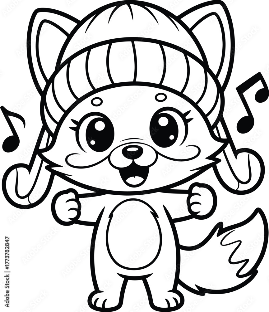 Fototapeta premium Cute Cartoon Fox Wearing a Hat and Dancing
