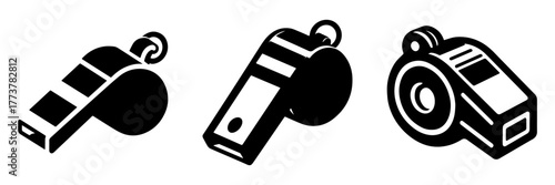 Whistles in a row three different styles black and white.