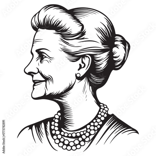 Elegant Vintage Portraits of Women in Engraving Style Line Art