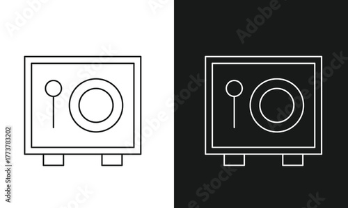 Bank Safe and Vault Line Art Icon for Secure Money Storage, Financial Asset Protection, and Valuable Item Security.
