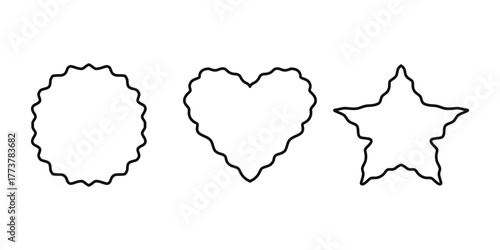 Abstract Wavy Line Shapes. Geometric Heart, Star, and Circle Icons