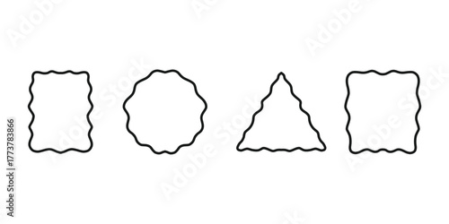 Minimalist Wavy Frame Shapes. Circle, Triangle, and Square Icons