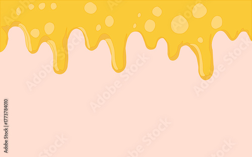 Melting cheese drip background. Smooth cheddar sauce pattern. Minimal liquid dairy splash texture for food design. Tasty snack topping abstract illustration wallpaper.