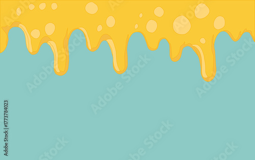 Melting cheese drip background. Smooth cheddar sauce pattern. Minimal liquid dairy splash texture for food design. Tasty snack topping abstract illustration wallpaper.