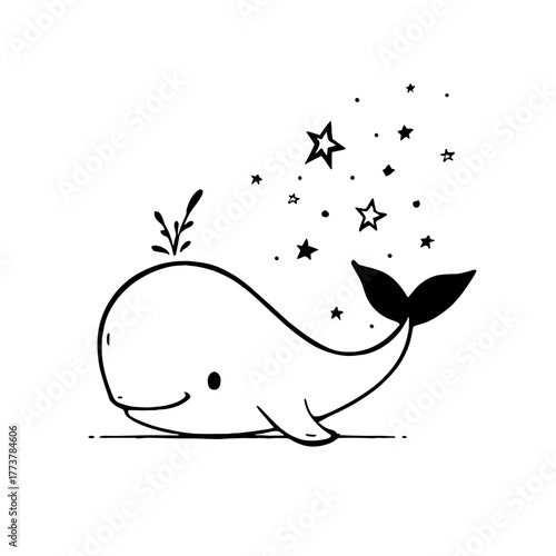 Beluga Whale. Beluga Whale simple black and white line art vector logo