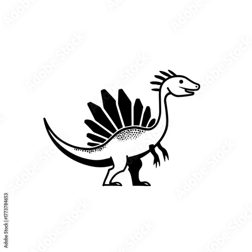 Spinosaurus. Spinosaurus simple black and white line art vector logo