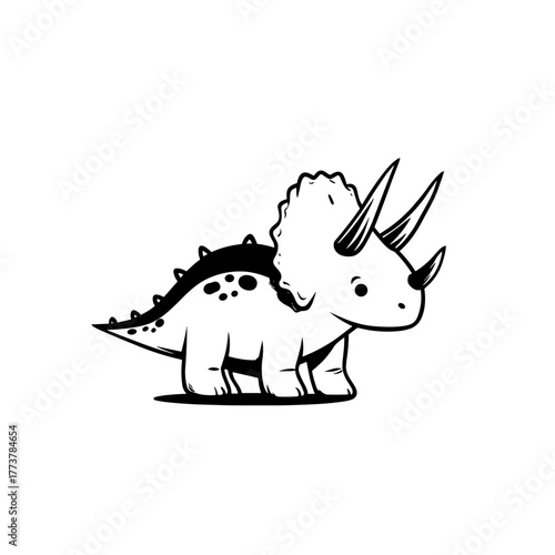 Triceratops. Triceratops simple black and white line art vector logo
