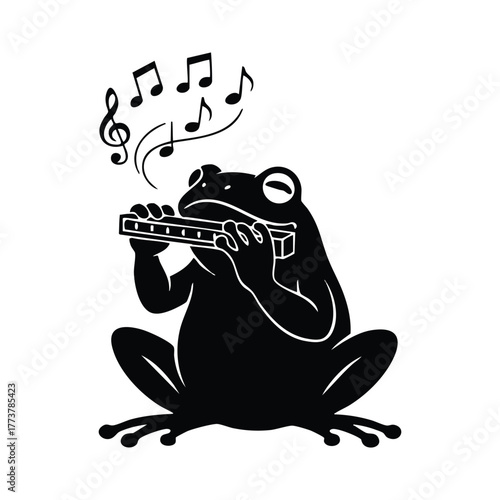  Frog silhouette playing harmonica