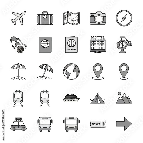 Vector illustration of travel and transportation icons
