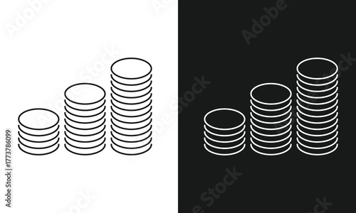 Financial Growth and Investment Icon with Increasing Stacks of Coins Representing Profit, Savings, Wealth, and Economic Success.