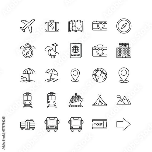 Vector illustration of collection of travel and transportation icons