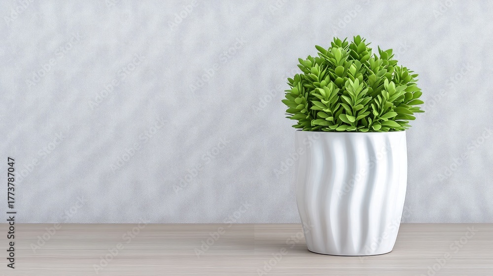 Fototapeta premium Elegant indoor white plastic plant pot with wavy design for modern home decor