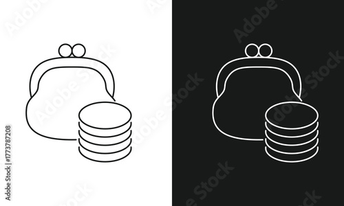 Coin Purse Icon with Stack of Coins for Financial Savings, Personal Budgeting, and Managing Change or Pocket Money.
