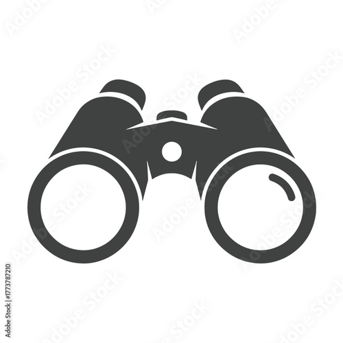Dark gray silhouette of binoculars on a white background optics view