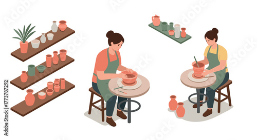 Crafting pottery: women engaged in creative pottery making scene