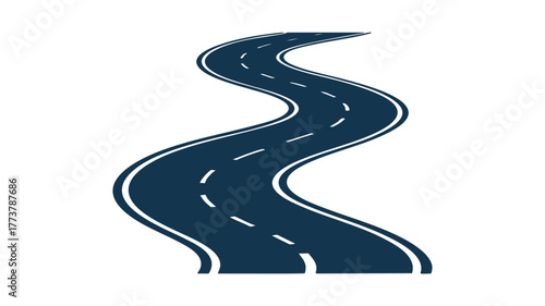 Winding dark blue asphalt road illustration