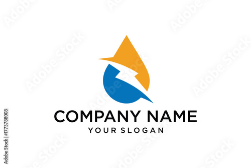 Modern Abstract Water Drop and Lightning Bolt Logo Design in Blue and Orange for Energy and Water Industries