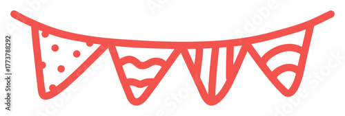 Red bunting flags sticker. A hand-drawn doodle of a party garland or banner for holiday and celebration decorations.