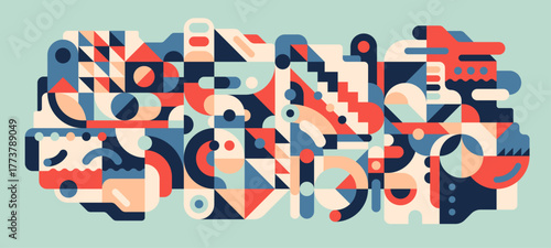 Colorful composition in a retro style made of various geometric shapes. Vector illustration.