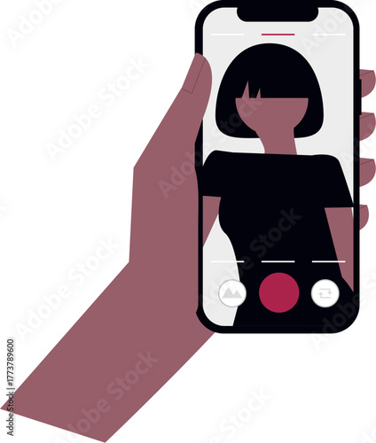 Modern vector illustration of a person taking a selfie with a smartphone suitable for digital content and social media
