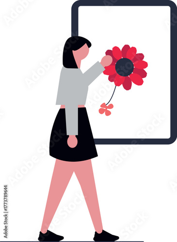 Charming illustration of a person ordering flowers for delivery perfect for online floral shops and greeting cards