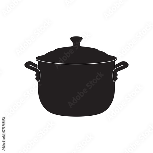 Old aluminum pot silhouette vector flat illustration design on white background