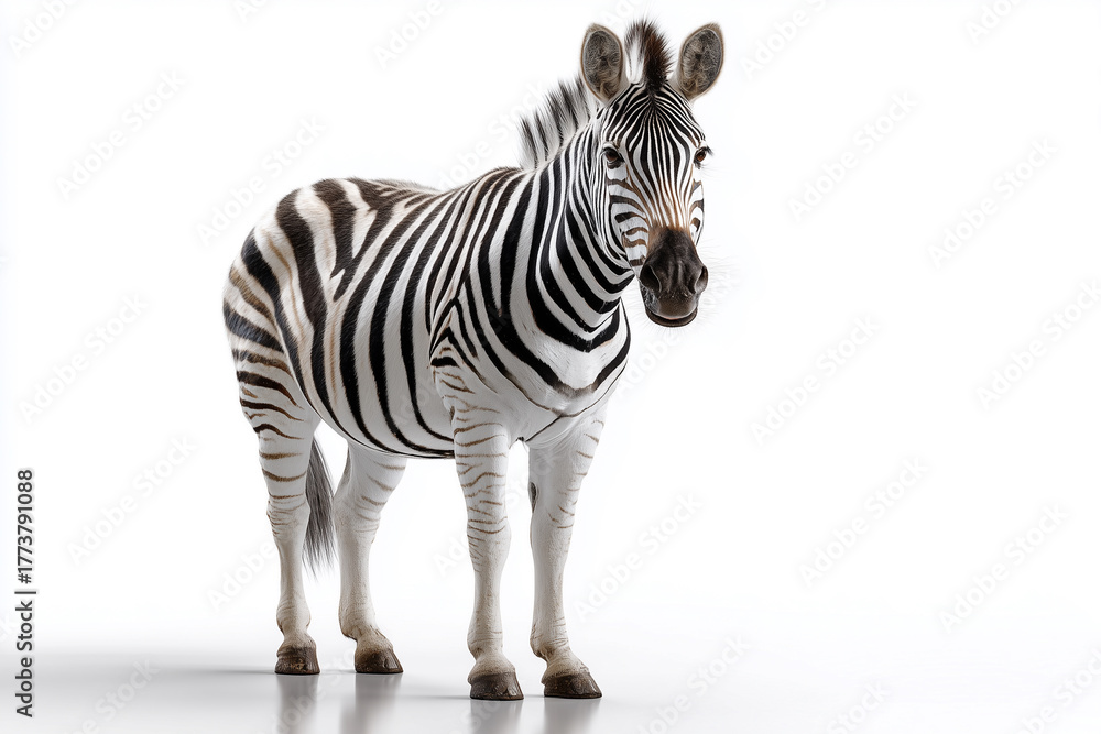 Fototapeta premium Zebra auf weißem Hintergrund – afrikanisches Wildtier, Freisteller