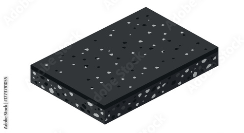Terrazzo textured slab in isometric view with dark gray tones