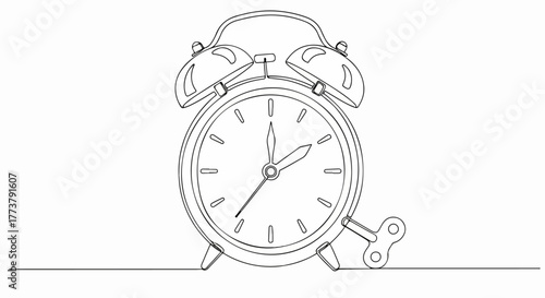 Vintage alarm clock minimal vector line art illustration.