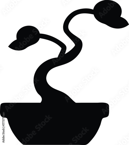 Bonsai tree flat vector icon minimal silhouette white background.