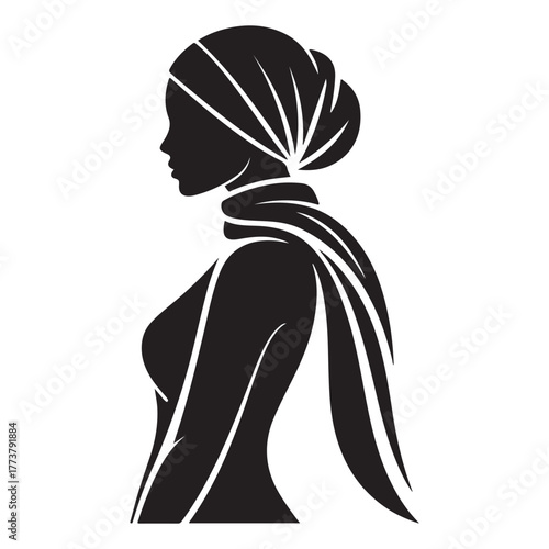 Elegant Woman Silhouette in Headscarf – Fashion and Cultural Style Illustration