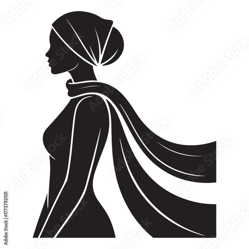 Elegant Woman Silhouette in Headscarf – Fashion and Cultural Style Illustration