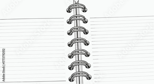 Spiral notebook open page minimal stationery vector line art illustration.