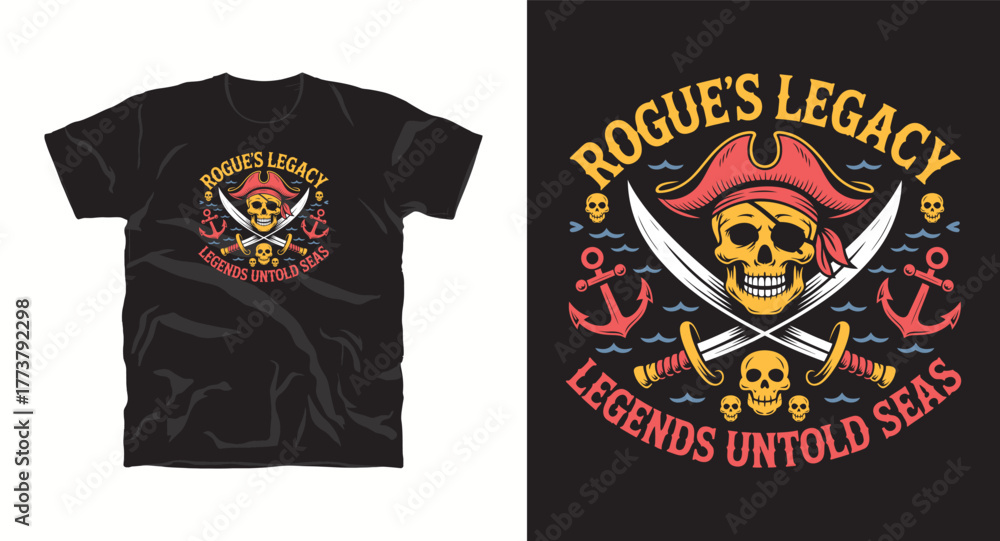 Naklejka premium Tshirt Print with Pirate Skull Swords and Anchors Graphic
