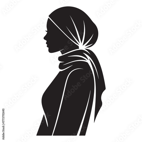 Elegant Woman Silhouette in Headscarf – Fashion and Cultural Style Illustration